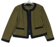 Ann Taylor Jacket Womens M Blazer Green Black Open Office Pockets Cotton