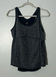 Prana Black Gray Heathered Work Out Tank Top with Built in Bra Ribbed Racerback