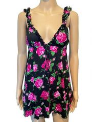 Smart & Sexy Sleepwear Vintage 90s Whimsygoth Romantic Rose Ruffle Slip Dress