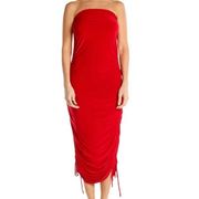Club L London Red Strapless Side Ruched Midi Tube Dress