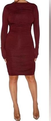 Naked Wardrobe long sleeve cutout ruched mini dress in wine size xl