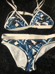 Bikini White With Blue Leaf's Swimming Suit Womens Size M