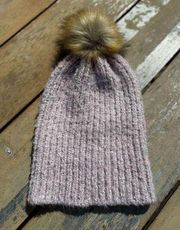 Aeropostale NWT  pink knit beanie with fur puff one size