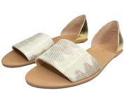 new  ❁ Sawyer Snakeskin Flat Leather Sandals ❁ Gold Metallic 9.5