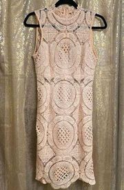 A Peach peachy pink embroidered lace bodycon midi dress, M