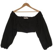 ASOS Womens Size 10 Cropped Top Balloon Sleeves Button Sweetheart Denim Black