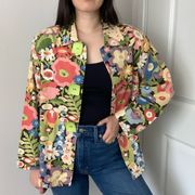 Vintage Floral Printed Denim Jacket with Statement Buttons