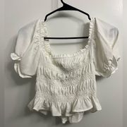 So Sweet and Simple White Smocked Puff Sleeve Crop Top