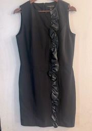 BAGATELLE Women’s Black Sleeveless Faux Leather Ruffle Trim Sheath Dress Size L