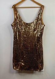 Bronze Copper Metallic Sequin Scoop Shimmer Sparkly Mini Dress women 14 new