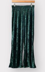 Vintage 80s 90s High Rise Wide Leg Crushed Velvet Pants Womens M/L Green Goucho