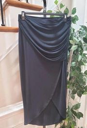 New Cabi Run Around Black Skirt #5052 Long Stretchy Faux Wrap Maxi Medium