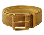 NWT Dolce & Gabbana Yellow Velvet Gold Metal Logo Engraved Buckle Belt 85cm /34”