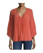 Trina Turk 3/4 Sleeve Pleated Poncho Blouse - Red