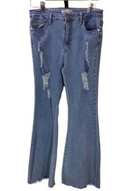 Denim BLVD Distressed Wide Leg Jeans size Large EUC