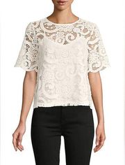 Nanette Lepore Ivory Lace Open Back Bow Tie Scalloped Top M