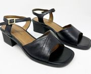 Naturalizer Black Leather Low Open Toe Ankle Strap Heel 8