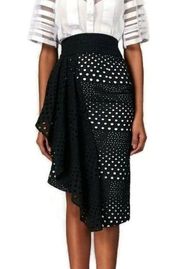 NWT Kimora Lee Simmons Eyelet Black White Asymmetrical Ruffle Hem Skirt 10