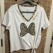 2022 Disney Parks Animal Kingdom Sequins Minnie Bow Womens T-Shirt Size Large