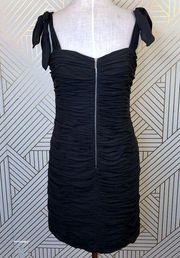 Rebecca Taylor Zip Front Dress Ruched Onyx Black