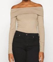 Vero Moda Tan Brown Mink Panda Off The Shoulder Long Sleeve Top Blouse Shirt M