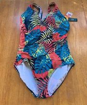 L.L.Bean Shaping Swimwear, Tummy Control, Tropical Print, Size 18 reg.