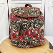 Bongo Leopard Print Multicolor Canvas Backpack Brown Multi