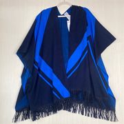 Chico's Fringe Ruana Sweater Blue Black Woven Wrap New Size L/XL Ocean Air