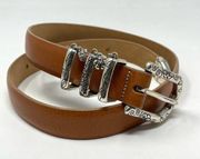 Vintage Brighton Tan Leather Silver Charm Belt Classic preppy coastal womens S