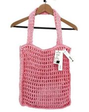 Aqua Crochet Tote Bag With Matching Pouch in Pink New