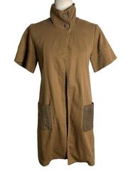 Millard Fillmore Anthropologie Short Sleeve Coat XS Brown Leather Pocket Buttons