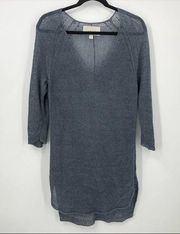 Brochu Walker Women Long Sleeves Knit V Neck Sweater Dress Blue XS