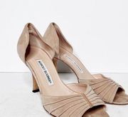 Manolo Blahnik Sedaraby Camel Flesh Nude Suede Pumps Dorsay Beige Shoes Sz 37 6