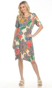 Johnny Was Victoria Meadow Floral Swing Short Sleeve Midi Dress Small S