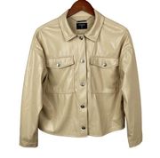 T Tahari Jacket Faux Leather Tan Pockets Buttons Casual Women’s M