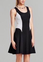 Ali Ro Mini Dress Fit & Flare Sleeveless Two Toned Black Cream Mesh 2