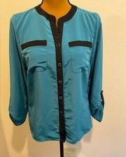 Elementz button up small blouse. Teal and black