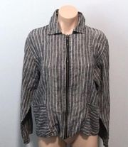 Flax Jeanne Englehart Linen Stripe Zip Up Jacket