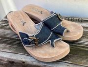 Vintage 90s Sketchers Cali cork and denim buckle thong sandal wedges Size 9?