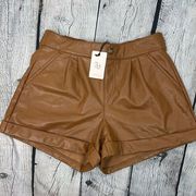 Sincerely Jules Faux Leather Pull On Shorts Camel color size Medium