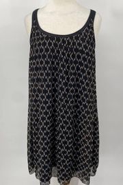 Club Monaco Pleated Tank Dress Diamond Patterned Drop Waist Mini Black Womens 6