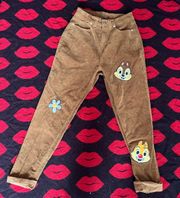 Disney Chip N Dale Brown Corduroy Mom Pants 1