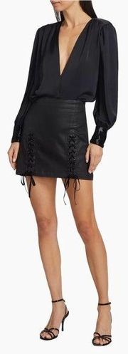 Ramy Brook Ryder Coated Denim Lace-up Mini Skirt, Black, Size 27