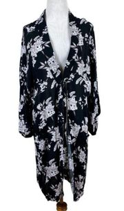 Spiritual Gangster Kimono Top OS Black Floral Rayon Tie Front Boho Wrap‎