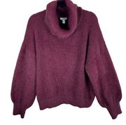 Nine West Burgundy Shimmer Balloon Sleeve Cowl Neck Plush Sweater Size XXL