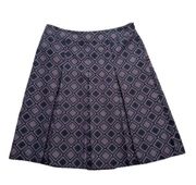 Ann Taylor Skirt Purple Black Geo Print Silk Cotton Pleated Knee Length Size 8