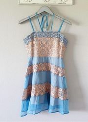 Foxiedox Light Blue and Tan Floral Lace Dress NEW