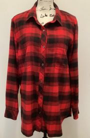 Red Plaid Flannel Button Up Size L