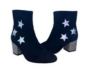 & Other Stories Black Heeled Booties w/ Glitter Block Heels & Silver Stars Sz 8