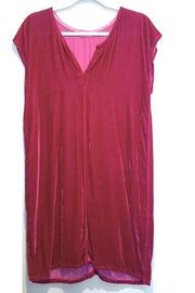 CP SHADES Velvet Tunic Dress Short Sleeve Hot Pink V-neck